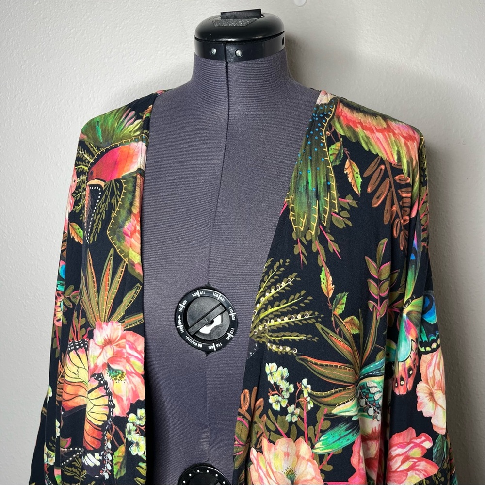 Farm Rio Floral Garden Reversible Open Front Kimono Animal Print Boho Topper - Picture 8 of 16